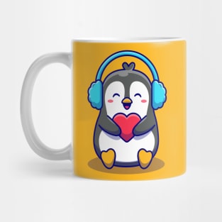 Cute Penguin Holding Love With Earmuff Mug